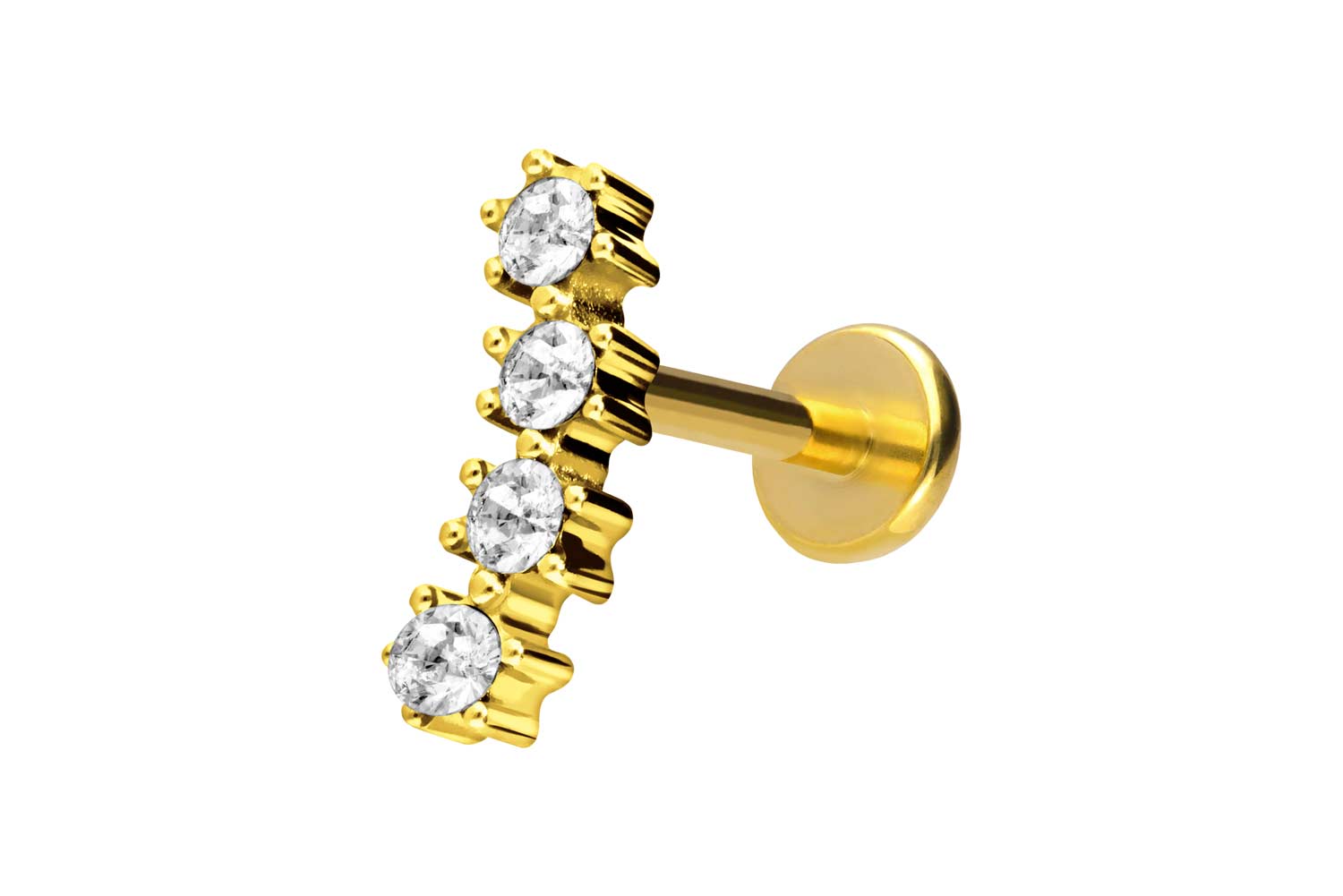 Titan Labret Piercing mit Push Fit 4 EINGEFASSTE KRISTALLE